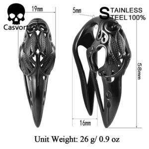 Casvort 2 PCS Black Halloween Eagle Ear Hanger Weight Stainless Steel Ear Gauges Body Jewelry Piercing Plug Pair Selling 5/8'' (16mm)