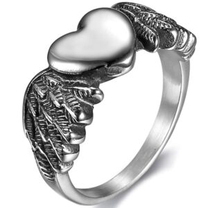 jude jewelers vintage style angel wing heart shaped wedding band cocktail party promise ring (silver, 10)