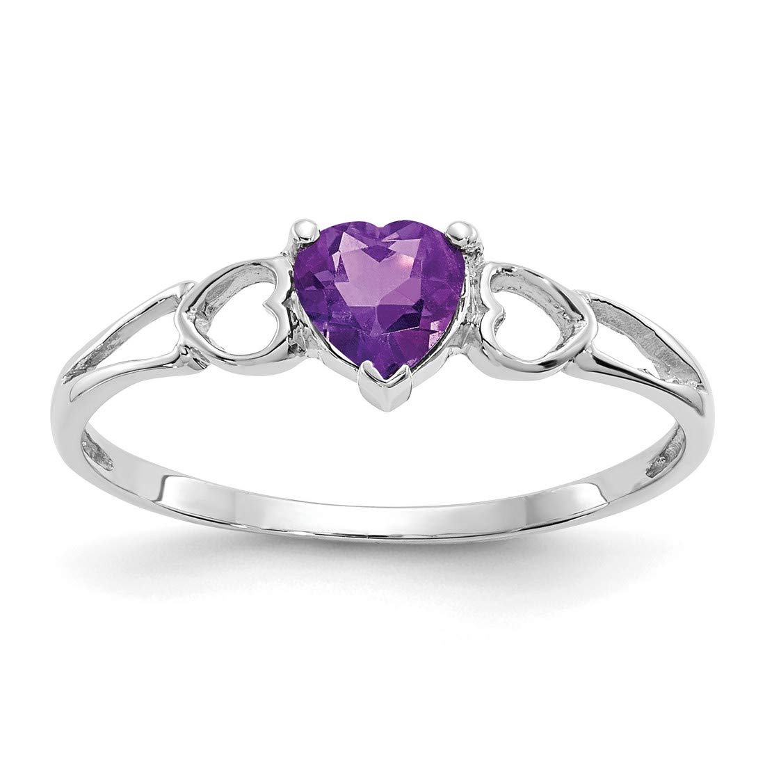 Jewelry Stores Network Amethyst Heart February Birthstone Ring in Real 14k White Gold Size 6