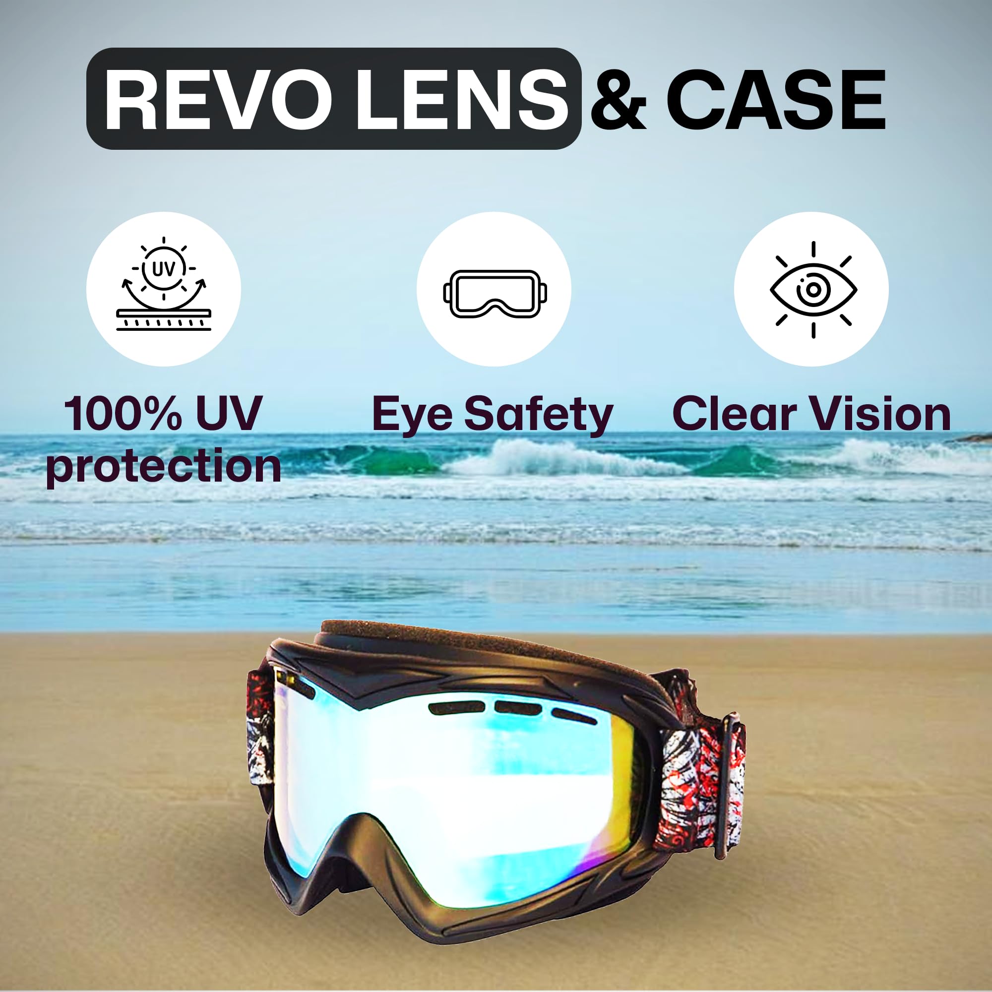 Jettribe Water Sport Helmet Goggles - Deep Set With Narrow Floating Frame - Ultimate Eyewear for Kite Boarding, Surfing, Kayaking, & PWC Racing Adventures - Including Revo Lens & Case - Matte Black