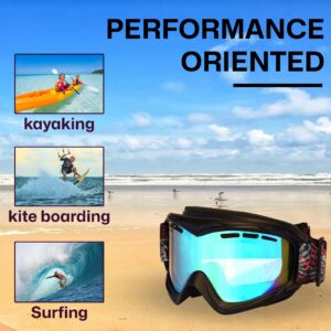 Jettribe Water Sport Helmet Goggles - Deep Set With Narrow Floating Frame - Ultimate Eyewear for Kite Boarding, Surfing, Kayaking, & PWC Racing Adventures - Including Revo Lens & Case - Matte Black