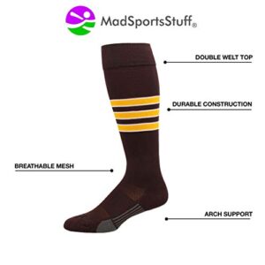 MadSportsStuff Dugout 3 Stripe Baseball Socks (Brown/Gold/White, Medium)