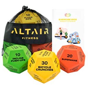 Altair Exercise Dice - Full Body HIIT Workout - Perfect for Home Gym Bodyweight Workout, Strength Training & Cardio, Three 12-Sided Workout Dice, Illustrations & Mesh Bag