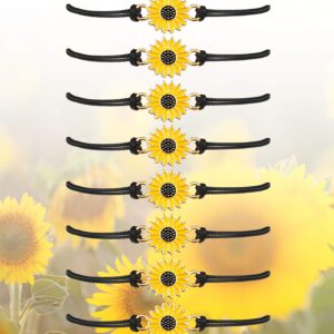 Hicarer 10 Pieces Sunflower Bracelets Handmade Boho Friendship Bracelets Adjustable Braided Rope Cute for Women Teen(Black)