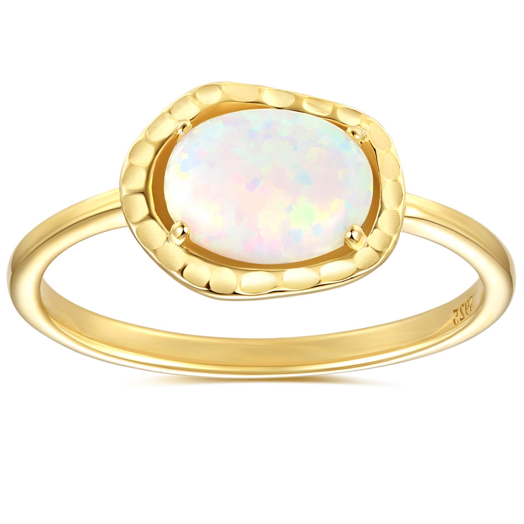 BLOSSOM & HUE White Opal Ring | Hypoallergenic 18K Gold Plated .925 | Dainty Gold Ring | October Birthstone | Gemstone Gold Ring | Solitaire Opal Ring | Handmade