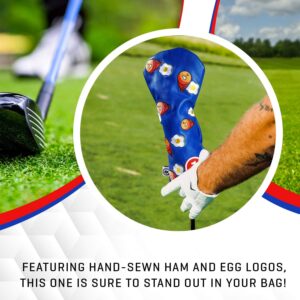 Pins & Aces Golf Co. Ham & Eggs Driver Wood Head Cover - Premium, Hand-Made Leather 1W Headcover - Funny, Tour Quality Golf Club Cover - Style and Customize Your Golf Bag (Driver)