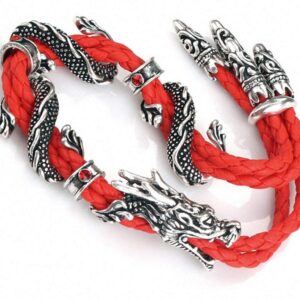 Antique Silver Jewelry Vintage Stylish Red Rope Crystal Rhinestone Dragon Bracelets & Bangles for Women Red Rope