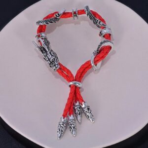 Antique Silver Jewelry Vintage Stylish Red Rope Crystal Rhinestone Dragon Bracelets & Bangles for Women Red Rope