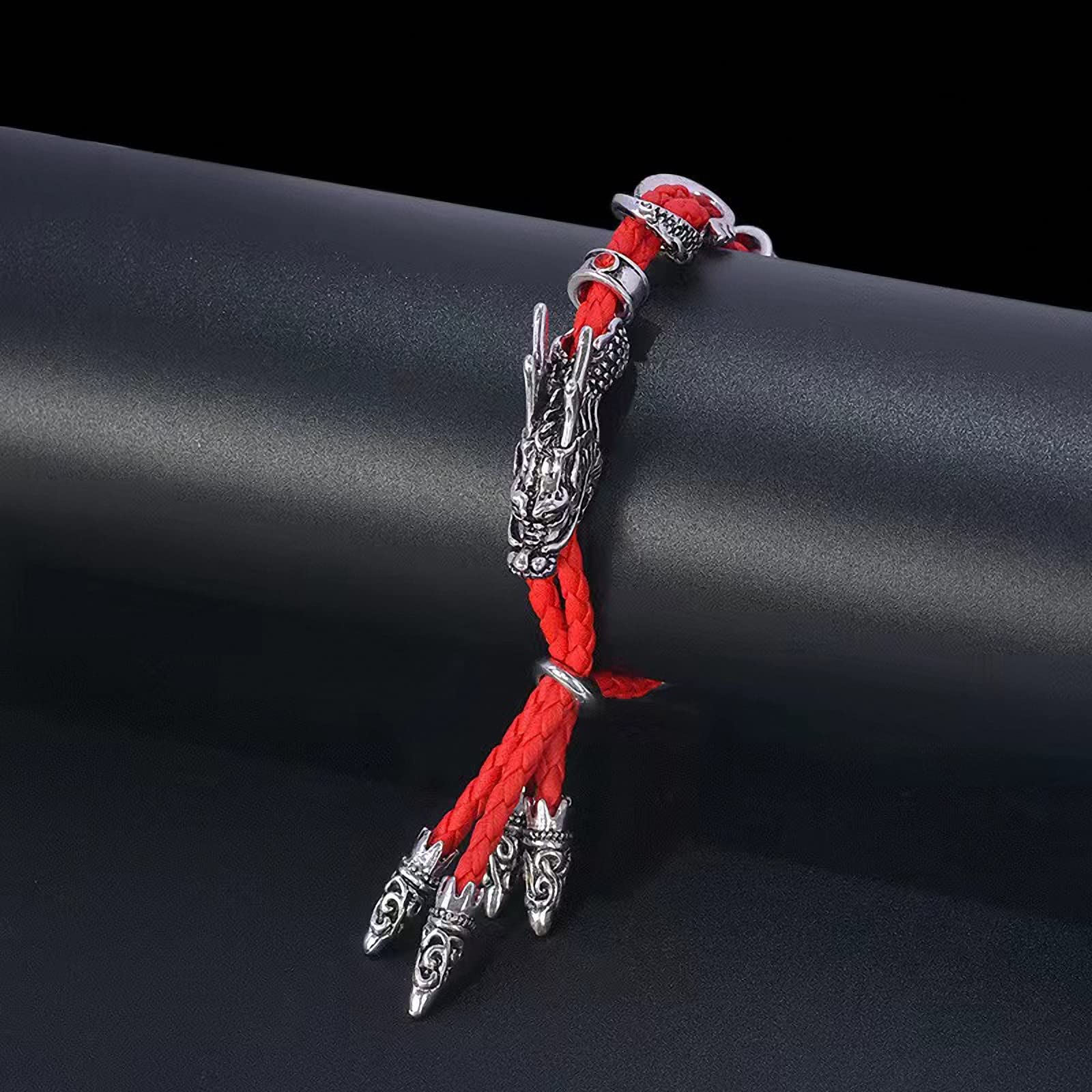 Antique Silver Jewelry Vintage Stylish Red Rope Crystal Rhinestone Dragon Bracelets & Bangles for Women Red Rope