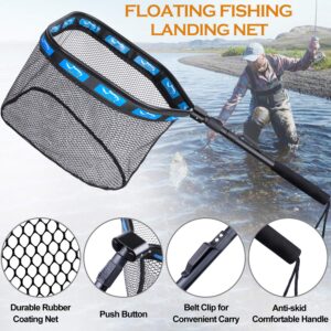 PLUSINNO Floating Fishing Net for Steelhead, Salmon, Fly, Kayak, Catfish, Bass, Trout Fishing, Rubber Coated Landing Net for Easy Catch & Release, Compact & Foldable for Easy Transportation & Storage