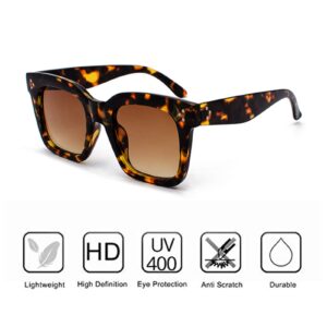 Bouryo Retro Oversized Square Sunglasses for Women Flat Lens Sun Glasses Gradient Shades UV400 (Black+Leopard)