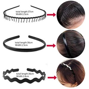 obmwang 10 Pack Metal and Plastic Headband - Unisex Spring Wavy Hair Hoop - Hair Accessories for Women Men - 10 Various Styles - Comfortable and Flexible - Wide Usage - Black