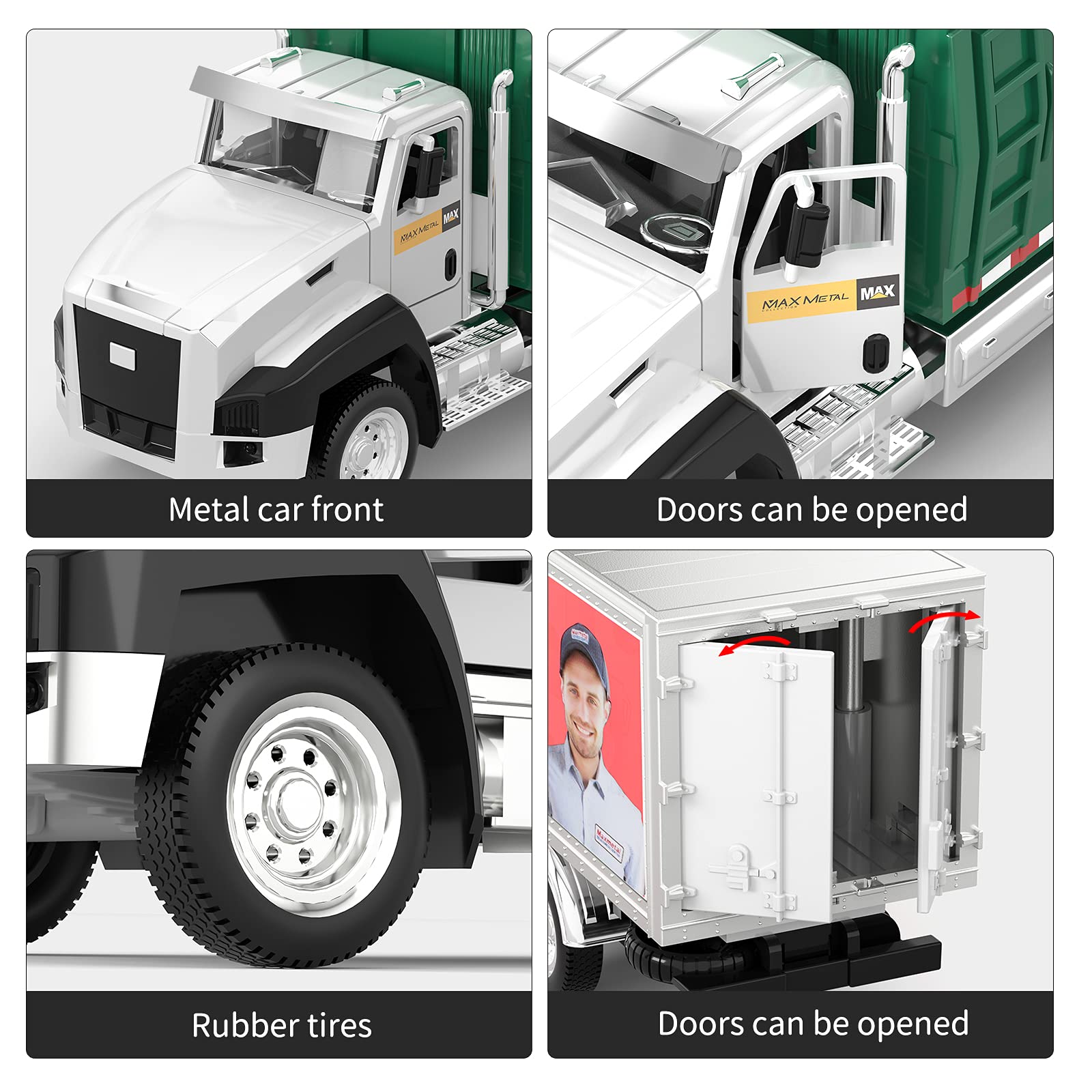 TEMI 3 Pack of Diecast City Transport Vehicles, Garbage, Tanker, Express Delivery, 1/50 Scale Metal Collectible Models With Opening Doors for Boys and Girls