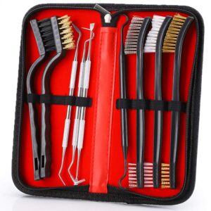 accmor gun cleaning brush & pick kit, gun cleaner tool set including double-ended brass steel nylon bristle brushes, stainless steel & polymer picks