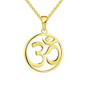 JO WISDOM Women OM Necklace,925 Sterling Silver Indian Yoga Aum Om Ohm Necklace(yellow gold color)