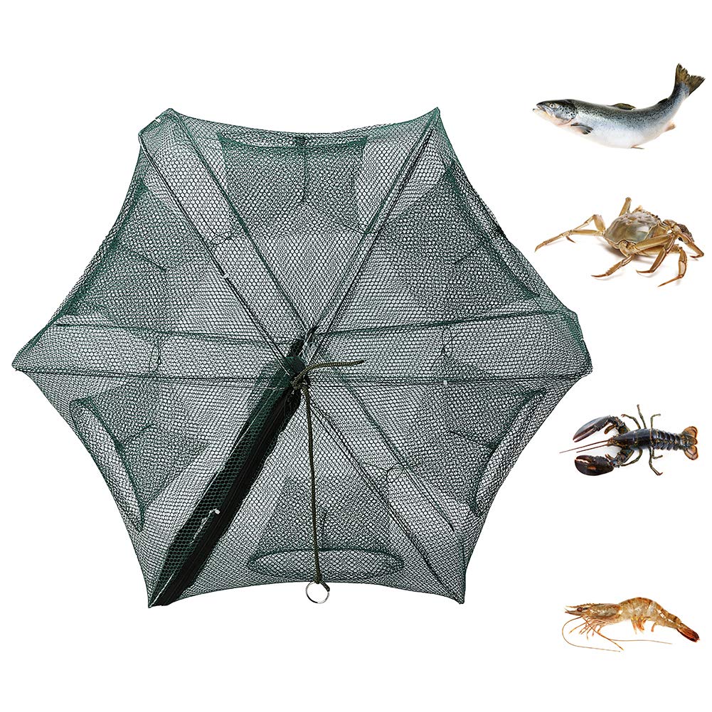 Fishing Bait Foldable Net Trap 6/12 Holes Portable Bait Traps Fishing Net Trap Automatic Fishing Net Shrimp Cage Nylon Crab Fish Trap Cast (6 Holes)