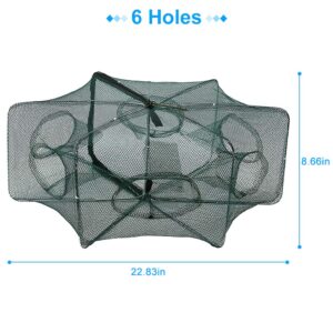 Fishing Bait Foldable Net Trap 6/12 Holes Portable Bait Traps Fishing Net Trap Automatic Fishing Net Shrimp Cage Nylon Crab Fish Trap Cast (6 Holes)