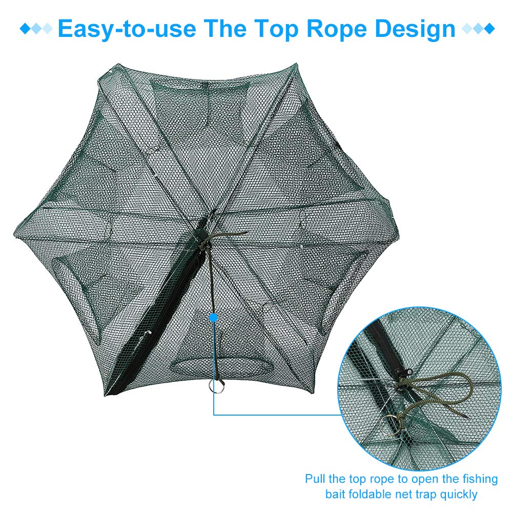 Fishing Bait Foldable Net Trap 6/12 Holes Portable Bait Traps Fishing Net Trap Automatic Fishing Net Shrimp Cage Nylon Crab Fish Trap Cast (6 Holes)