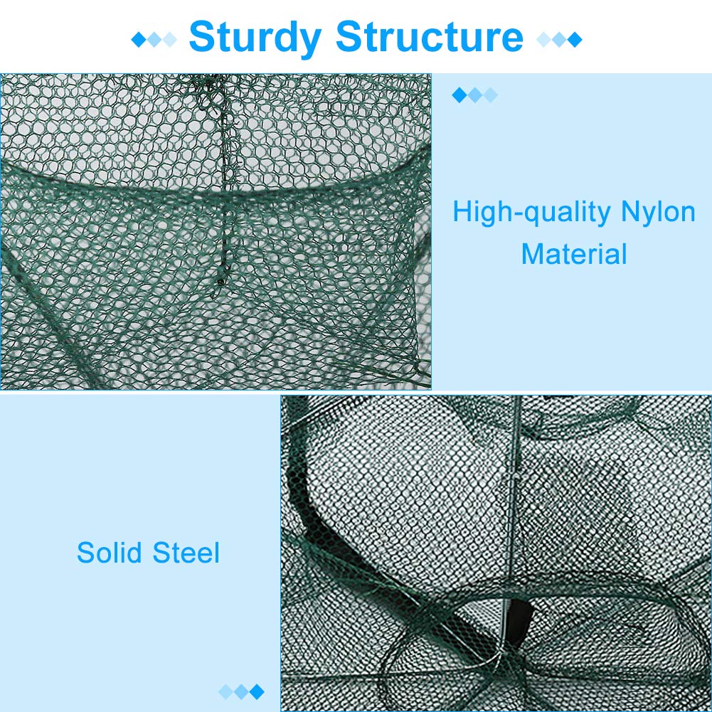 Fishing Bait Foldable Net Trap 6/12 Holes Portable Bait Traps Fishing Net Trap Automatic Fishing Net Shrimp Cage Nylon Crab Fish Trap Cast (6 Holes)