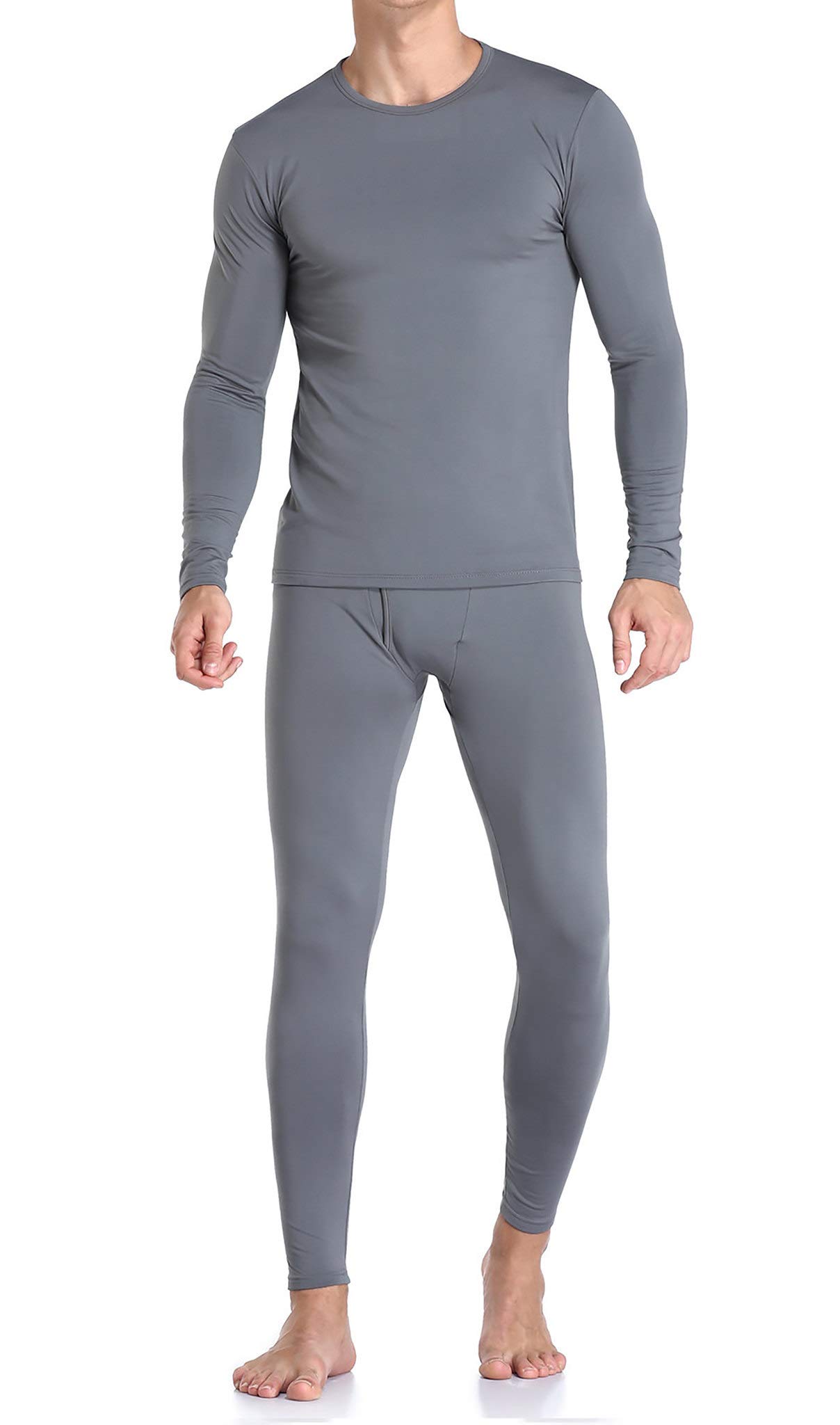 WEERTI Thermal Underwear for Men Long Johns with Fleece Lined, Base Layer Men Cold Weather Top Bottom Grey