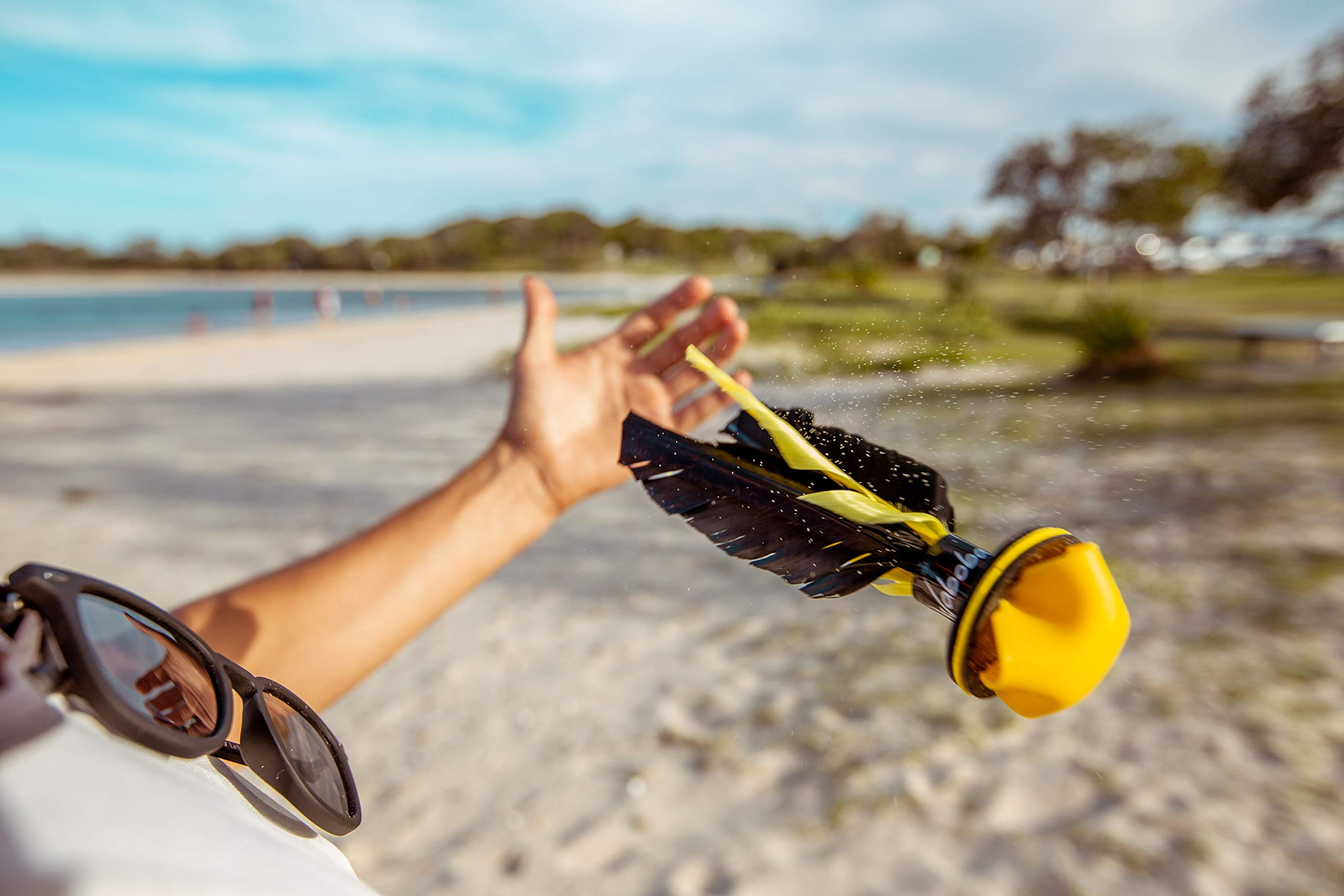 Waboba Flyer - Soft Rubber Shuttlecock, Badminton Thrower for Indoors & Outdoors, Training Aid for Solo Practice, Garden Games for Kids & Adults, Family Games for All Ages (Teal/Yellow)