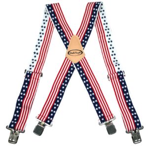 American Flag Pattern X-back Suspenders Mens Suspenders 2" Wide Adjustable and Elastic Braces X Shape with Very Strong Clips - Heavy Duty (New USA)