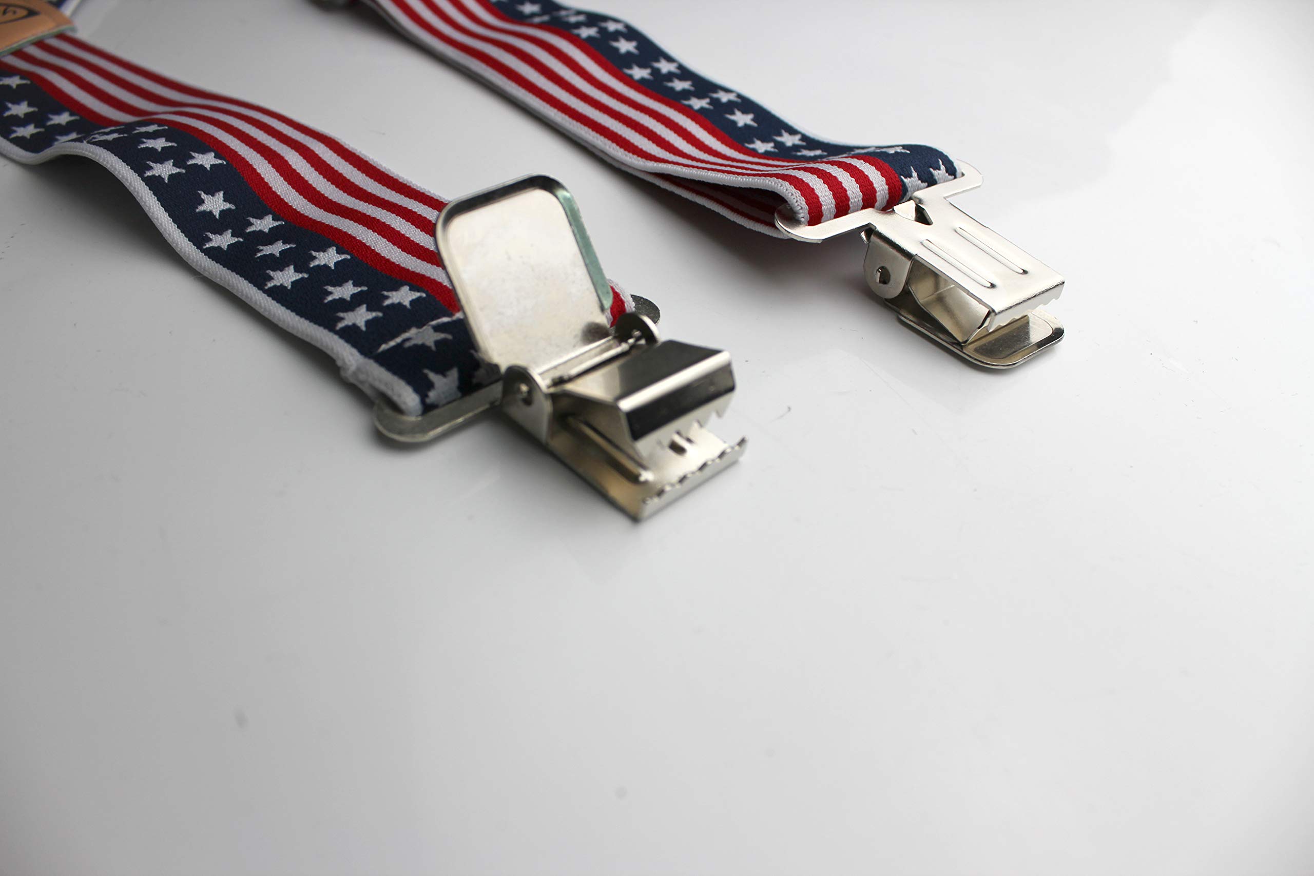 American Flag Pattern X-back Suspenders Mens Suspenders 2" Wide Adjustable and Elastic Braces X Shape with Very Strong Clips - Heavy Duty (New USA)