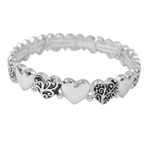 gypsy jewels heart designer look silver tone black swirl statement stackable simple stretch bracelet (smooth & swirl)