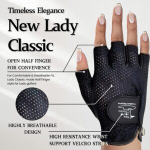 XEIRPRO New Lady Classic Women's Black Half Finger Golf Gloves - Tacky & Breathable Women's Golf Gloves Weather - Worn on Left (Black/Black, Small)