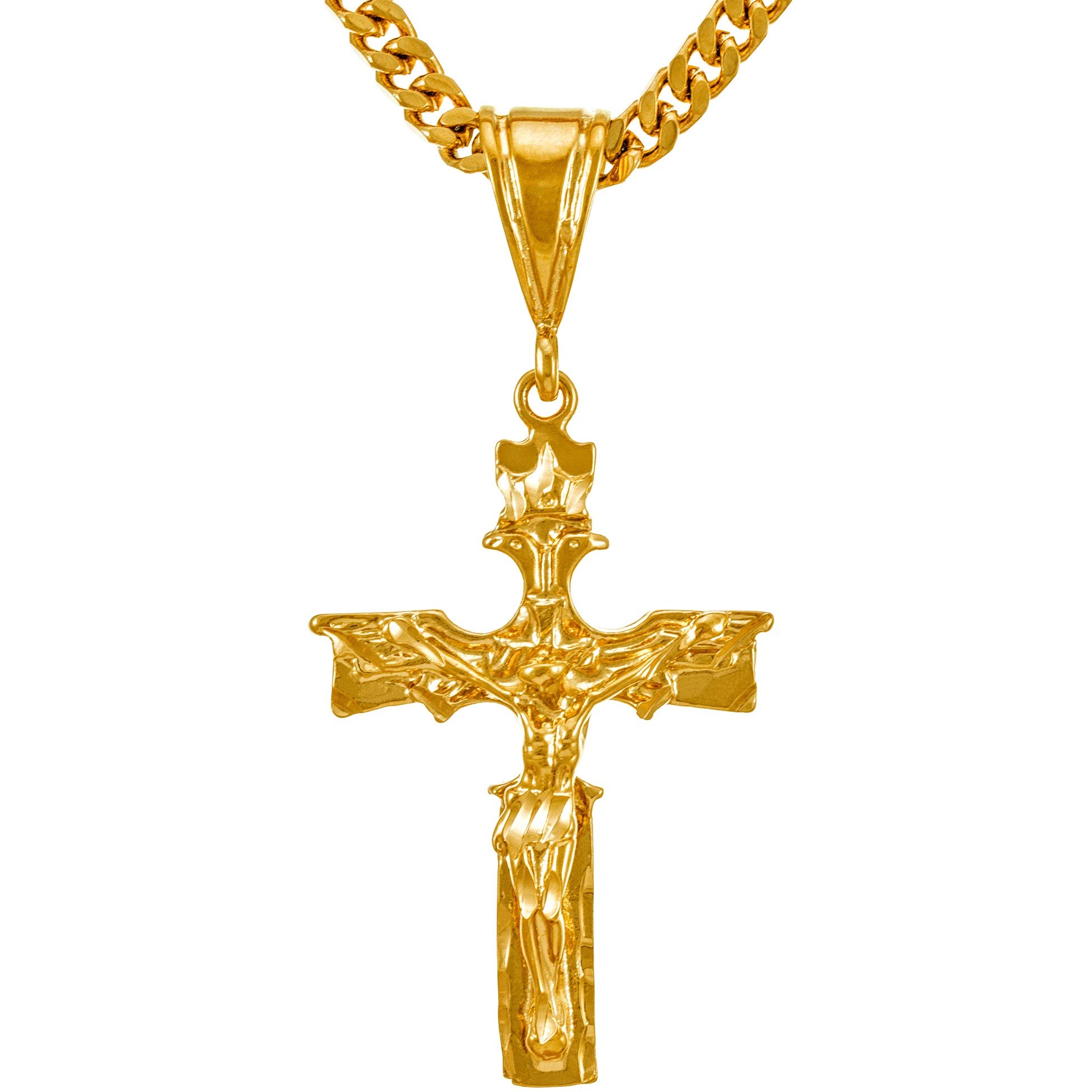 LIFETIME JEWELRY Extra Large Jesus on Cross Crucifix Necklaces for Men & Women 24k Real Gold Plated (XL Jesus on Cross Crucifix)