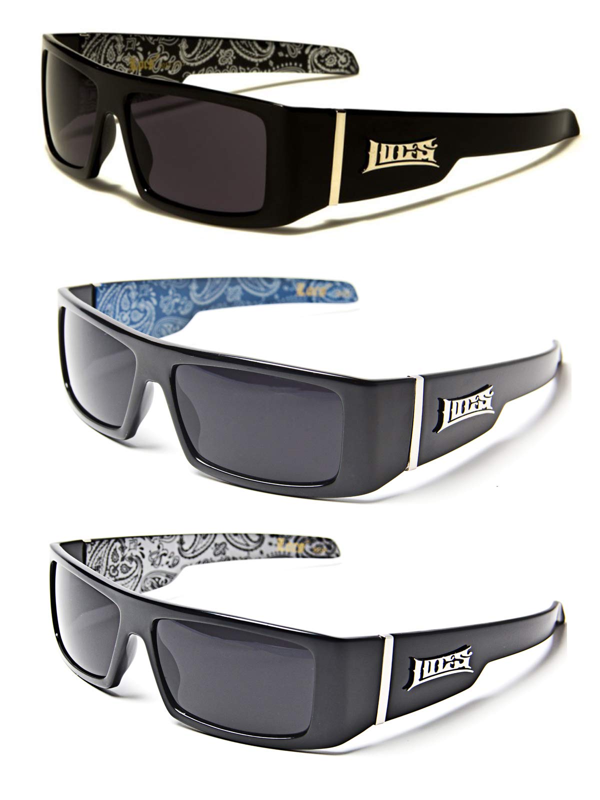 Locs Gangsta Sunglasses Various Combos 58 Style (3 Pack Blue Bandana White Bandana Silver Bandana)