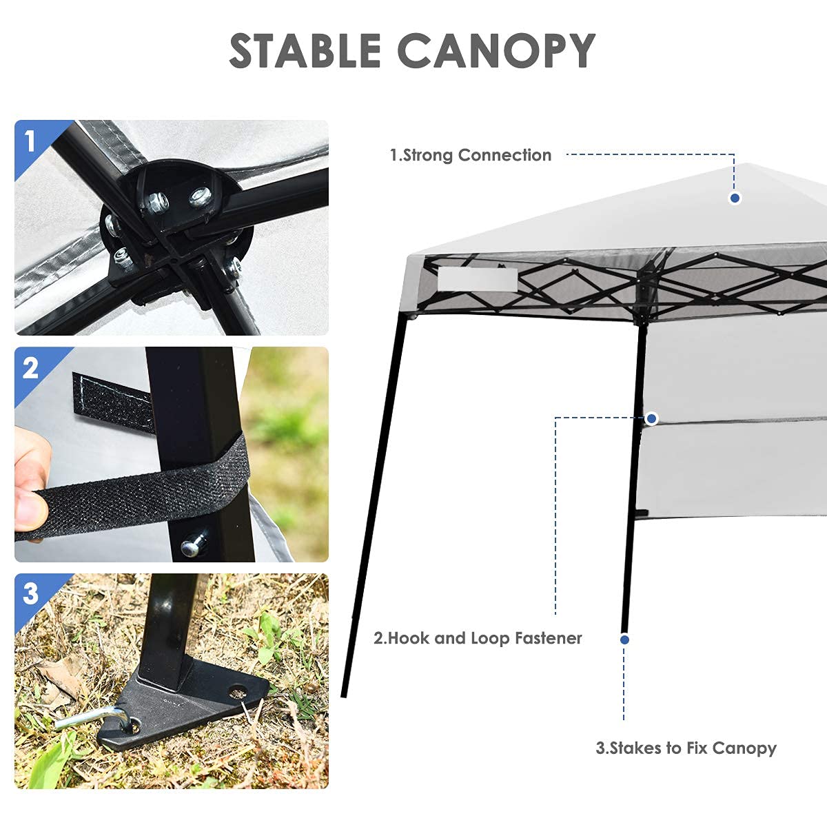 Tangkula 7x7 Ft Pop Up Canopy, Slant Leg Outdoor Canopy with Carry Bag & 4 Stakes, Compact Portable Canopy Tent for Hiking Camping Fishing & Picnic (7'x7' Base; 6'x6' top)