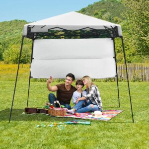 Tangkula 7x7 Ft Pop Up Canopy, Slant Leg Outdoor Canopy with Carry Bag & 4 Stakes, Compact Portable Canopy Tent for Hiking Camping Fishing & Picnic (7'x7' Base; 6'x6' top)