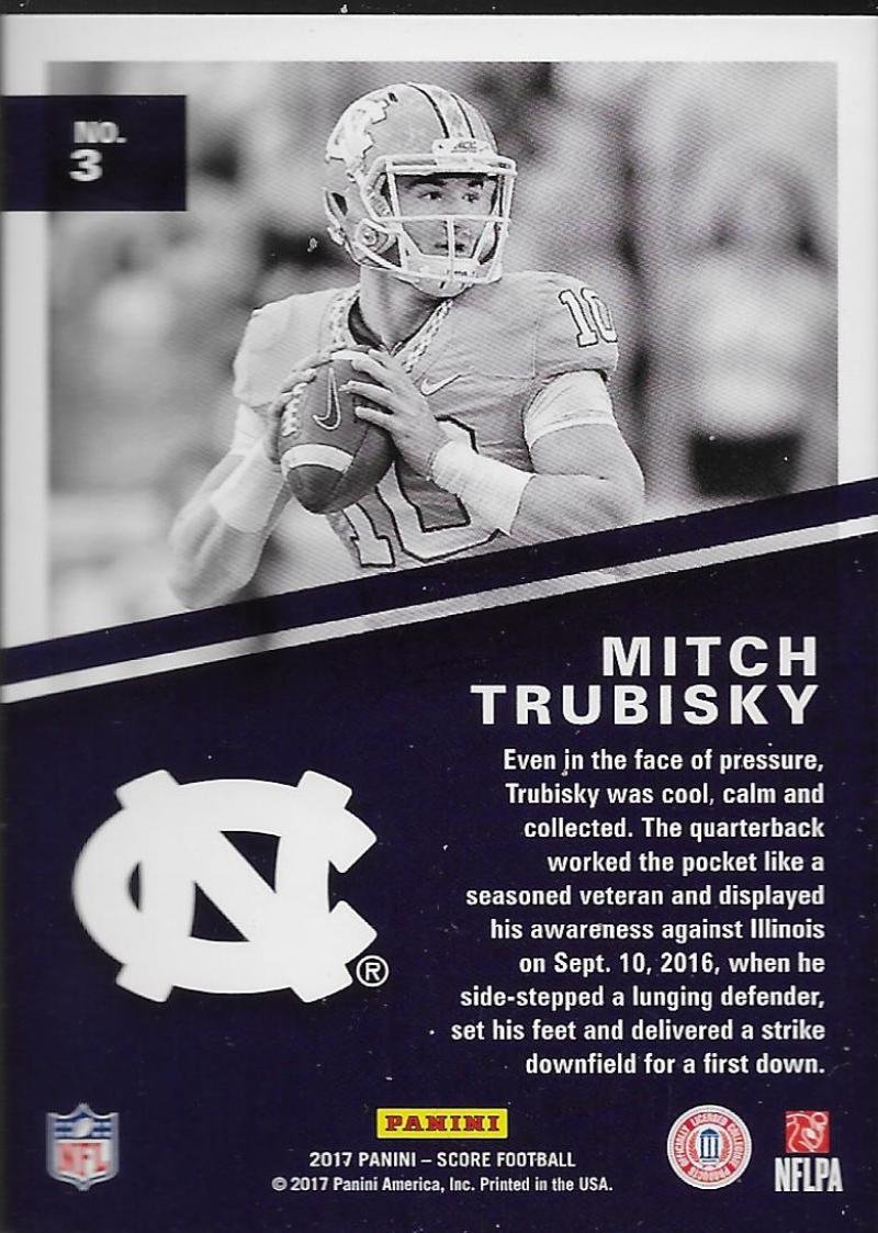 2017 Score Hype #3 Mitchell Trubisky North Carolina Tar Heels Football NM-MT