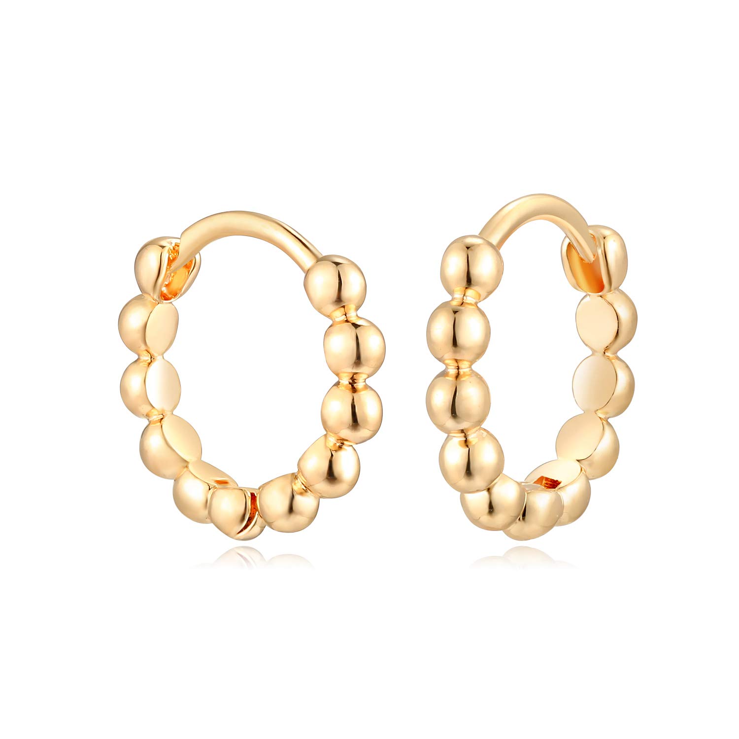 MYEARS Women Beaded Earrings Gold Huggie Hoop 14K Gold Plated Small Simple Hypoallergenic Everyday Jewelry