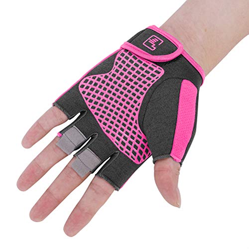 Biking Gloves Kids Boys Girls Cycling Exercise Gloves Half Finger Fingerless Gloves Child Motor Bike Riding Anti-Slip Weight Lifting Bike Workout Climbing Bicycle Gloves Gym Skate Gloves (Pink)