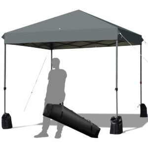 tangkula 8x8 ft pop up canopy, straight leg instant tent shelter with wheeled bag, 4 sand bags, 8 stakes, 4 ropes, outdoor canopy tent for camping, beach, backyard(gray)