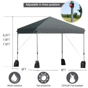 Tangkula 8x8 Ft Pop Up Canopy, Straight Leg Instant Tent Shelter with Wheeled Bag, 4 Sand Bags, 8 Stakes, 4 Ropes, Outdoor Canopy Tent for Camping, Beach, Backyard(Gray)