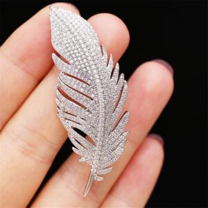 Rhinestone Feather Brooches Pin for Women Men Fashion Crystal Delicate Leaf Brooch Lapel Pins Elegant Dress Accessories Jewelry Boutonniere Corsage for Hat Bag Suit Tie Wedding Birthday