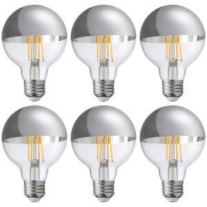 torchstar dimmable half chrome light bulb, 7w (75w eqv.), anti glare led light bulbs, ul listed, e26 silver dipped bulb, g25 globe light bulbs for bathroom, vanity, mirror, 3000k warm white, pack of 6