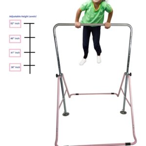 5 Star TD Gymnastics Bar Horizontal Kip Bar + 2x6 Tri Fold Mat Junior Training Adjustable Expandable Height Jungle Gym Children Monkey Bars Climb Tower Playground Balance Bar Gymnasts (Pink)