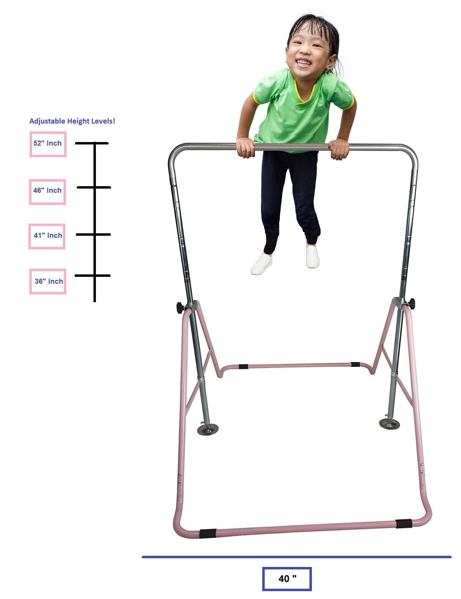 5 Star TD Gymnastics Bar Horizontal Kip Bar + 2x6 Tri Fold Mat Junior Training Adjustable Expandable Height Jungle Gym Children Monkey Bars Climb Tower Playground Balance Bar Gymnasts (Pink)