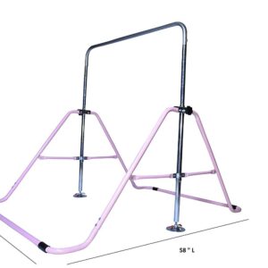 5 Star TD Gymnastics Bar Horizontal Kip Bar + 2x6 Tri Fold Mat Junior Training Adjustable Expandable Height Jungle Gym Children Monkey Bars Climb Tower Playground Balance Bar Gymnasts (Pink)