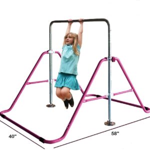 5 Star TD Gymnastics Bar Horizontal Kip Bar + 2x6 Tri Fold Mat Junior Training Adjustable Expandable Height Jungle Gym Children Monkey Bars Climb Tower Playground Balance Bar Gymnasts (Pink)