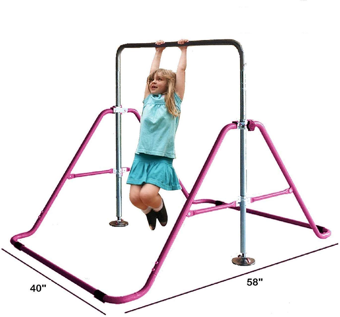 5 Star TD Gymnastics Bar Horizontal Kip Bar + 2x6 Tri Fold Mat Junior Training Adjustable Expandable Height Jungle Gym Children Monkey Bars Climb Tower Playground Balance Bar Gymnasts (Pink)