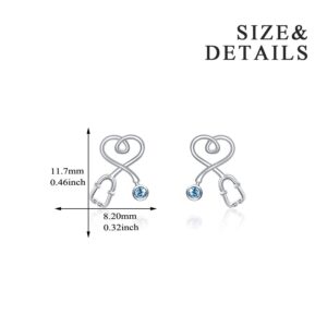 Stethoscope Earrings 925 Sterling Silver Heart Studs Earrings 12 Months Birthstone Crystals from Austria, Graduation Jewelry Gifts for Nurse Doctor RN Medical Student