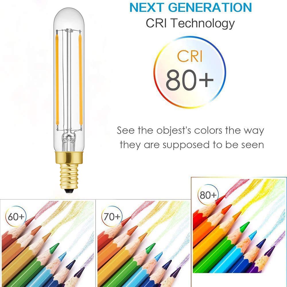 LDCHIUEN T20 T6 Small LED Bulb Long Filament 2W Equal 25 Watt E12 Candelabra Edison Tubular LED Light Bulb Dimmable 2700K Warm White, 4Pack