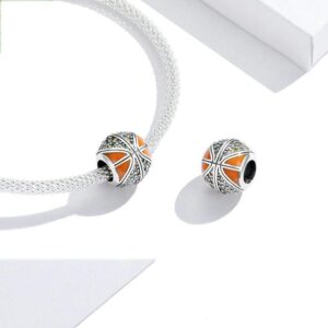 925 Sterling Silver Basketball Charm Volleyball Charm Ball Charm Sport Charm for Pandora Charm Bracelet (Basketball)