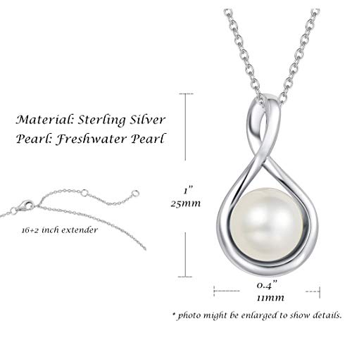 FANCIME June Birthstone Pearl Necklace 925 Sterling Silver Infinity Pearl Necklace with Genuine Quality 9-10mm Freshwater Cultured Pearls Fine Jewelry for Women