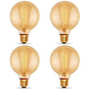 new lights g25 globe edison bulb, 60w vintage round edison bulb, vintage light bulb, old fashion dimmable retro incandescent light bulbs, 2100k warm white, 240 lumens,e26, amber glass, 4 pack